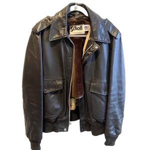 Vintage 80s Schott 184SM 584S Leather Flight Jacket Size 44 USA Original Liner
